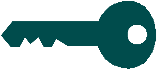 The image shows a key with two keys hanging from it against an abstract background that includes geometric shapes like circles and rectangles in various shades of blue-green.
