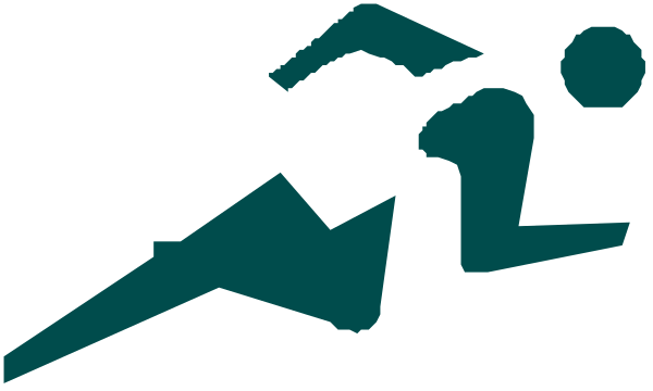 The image shows a stylized graphic of an athlete running with their arms outstretched against a background that appears to be watermarked text.
