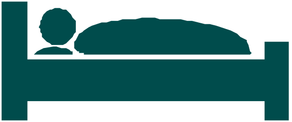 The image shows a stylized depiction of an unmade bed with two pillows on top against a dark background; there is no person present in this clip-art illustration.