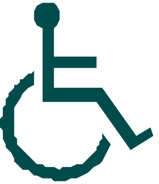 The image shows a stylized graphic of an accessibility symbol with text underneath it that reads "Handicap."