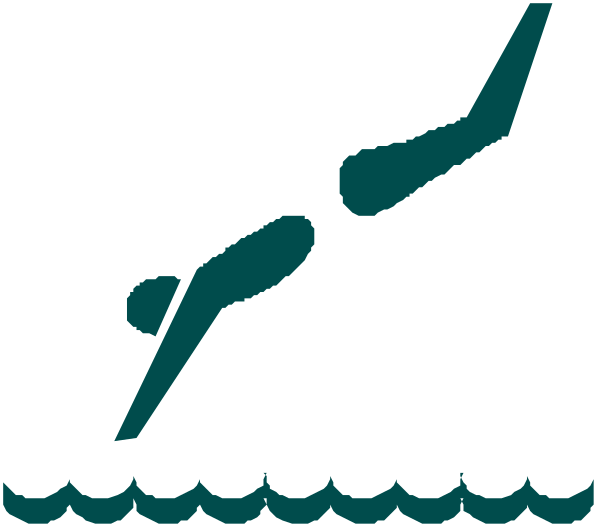 The image shows a stylized graphic of an athlete diving into water with their arms outstretched above them; there is no text present in this clip-art illustration.
