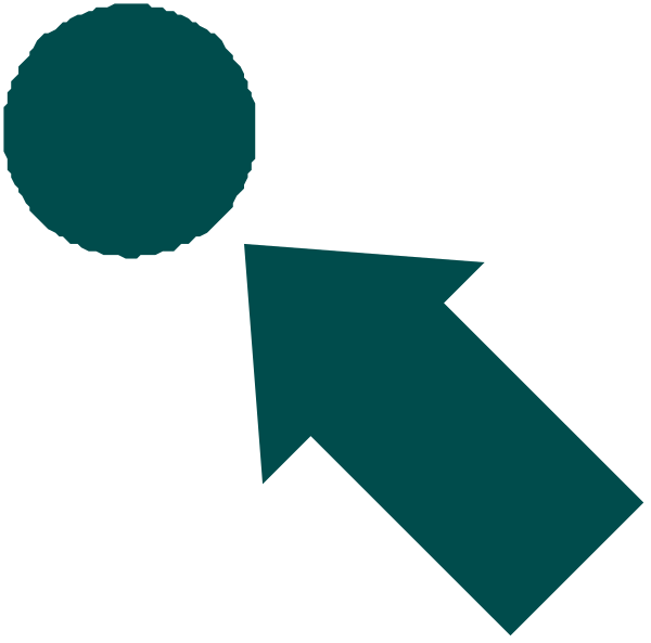 The image shows a simple black and white icon with two stick figures: an arrow pointing to its right side indicating directionality, suggesting movement towards something on that side; next to it is another figure which appears to be standing still without any indication of motion or action. There's no text present in the image.