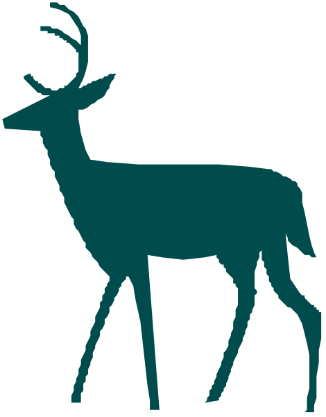 The image shows a stylized graphic of an elk standing on what appears to be grass with its head turned slightly towards us; it is colored in shades of blue-green against a darker background, and there's no text present within this small clip art piece.