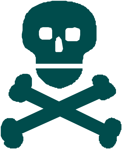 The image shows a skull with crossed bones on it against a white background.
