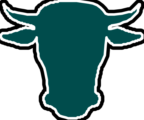 The image shows a black and white logo with two stylized bull heads facing each other on either side of what appears to be an abstract representation of a cow's head in between them; there is no text present, suggesting it might represent branding for something related to cattle or agriculture.