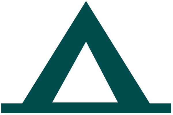 The logo of a company with an abstract design resembling a mountain peak on top of two triangles forming a pyramid shape against a dark background.