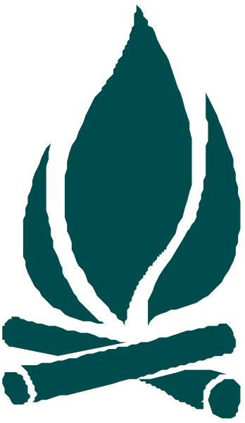 The logo features a stylized green leaf with an open book inside it on top of what appears to be a torch-like structure in blue tones against a light grey background.