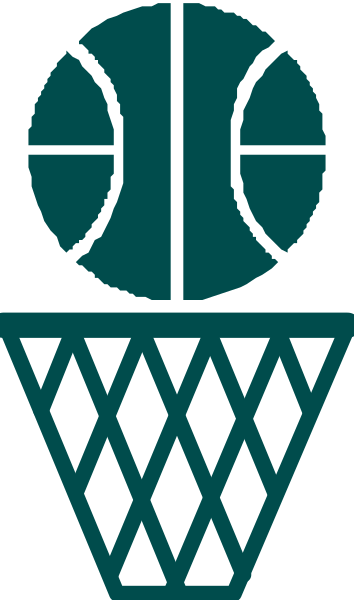 The image shows a stylized graphic of an NBA basketball logo with three balls on top of each other inside a hoop, set against two different backgrounds: one is blue-greenish while the other has black and white stripes resembling a court floor pattern; there are no texts or additional elements in this clip art.