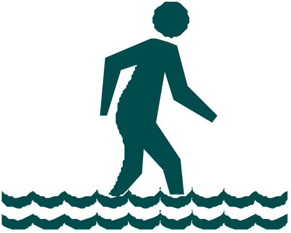 The image shows a stylized graphic of an iconic figure walking on water with waves around it; there is no text present in this clip-art illustration.