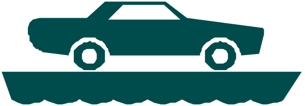 The image shows a car on top of an ice cream truck with two wheels visible above it against a dark background.