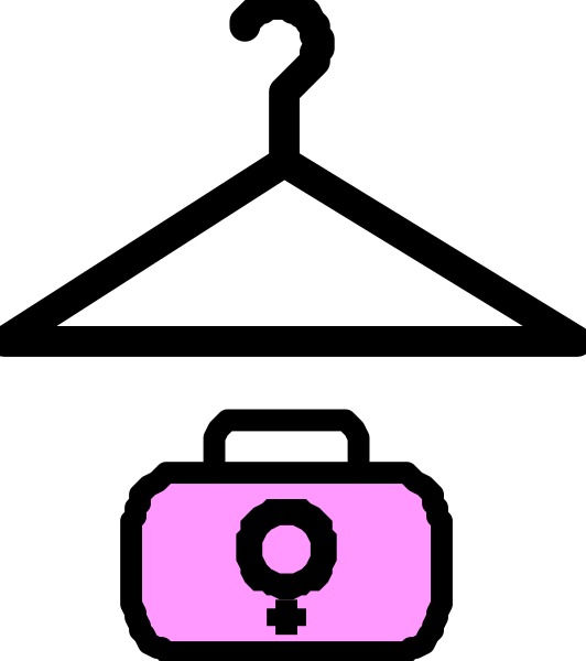 The image shows a pixelated representation of an icon with two overlapping squares: on top is pink text reading "♀️" (the female symbol), suggesting it's related to women; below that, there appears to be another square containing what looks like a small amount of money or currency.