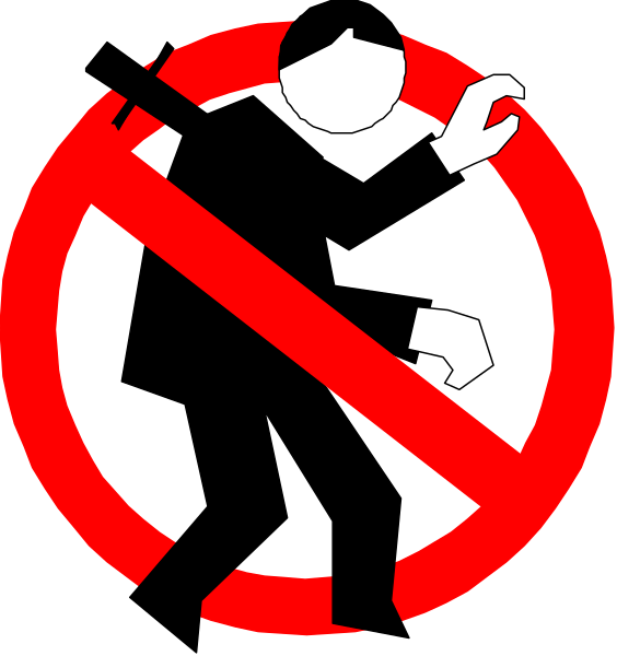 The first frame shows a man dancing with his arms outstretched; he is wearing black pants and has dark hair. In front of him stands an upright sign that reads "No Dancing." To its right, there's another identical image showing two people standing in line at what appears to be the entrance or exit of a building labeled as such on both signs above them. The second frame shows only one person from behind; this individual is wearing black pants and has dark hair like the man dancing but does not appear to have any arms outstretched, suggesting they are following the "No D