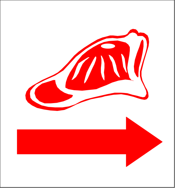 The image shows a white arrow pointing to an illustration of a red pepper on top of what appears to be a piece of meat with bones visible in its center.