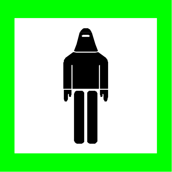 The image shows a black silhouette of an adult male figure standing inside what appears to be a green square with white borders on top left corner against a plain background.
