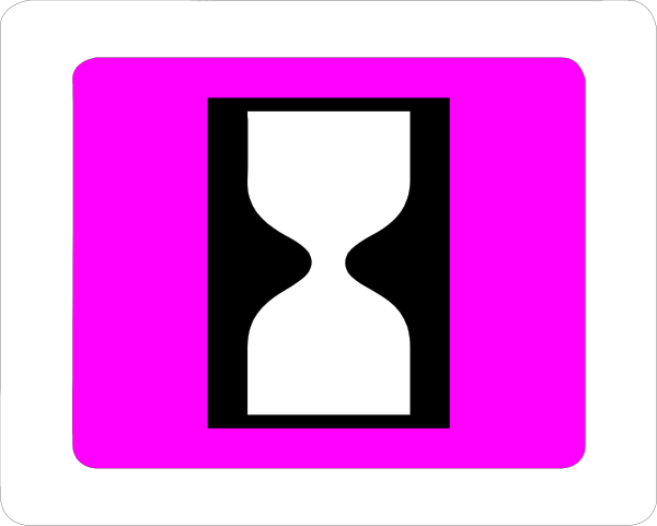 The image shows a digital clock with pink background on top of which there's an icon resembling a wine glass in white coloring.