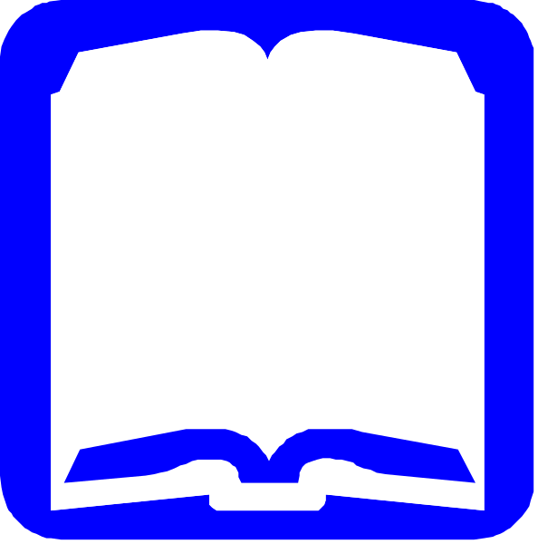 The image shows a blue book icon on top of an open white page with text that reads "book" next to it in black font.