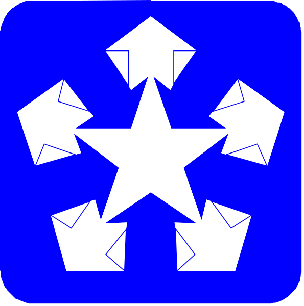 The image shows a blue star with eight white stars around it on top of an icon that resembles a compass rose design in one corner.