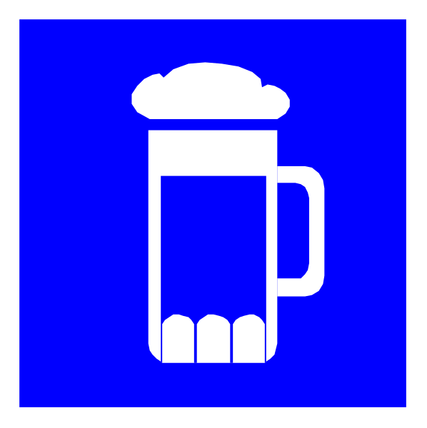 The image shows a blue icon with an illustration of a mug on top of it next to a beer tap handle symbolizing that this is likely related to alcoholic beverages such as draft beer in bars, pubs and restaurants.