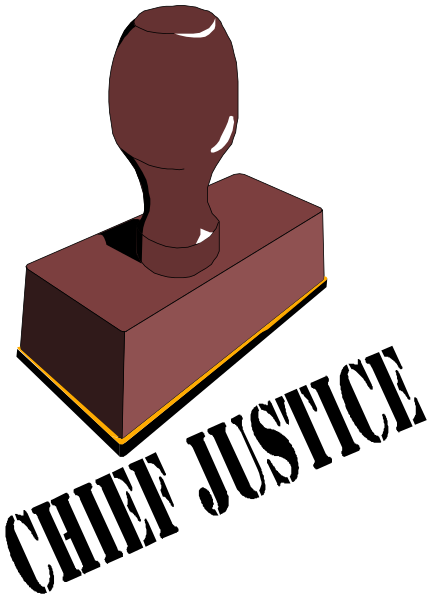 The image shows a red gavel on top of an orange block with black lines indicating its dimensions against a dark background.
