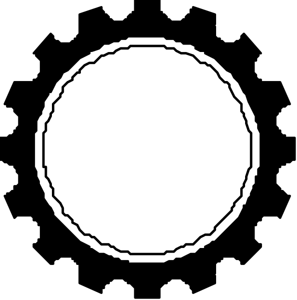 The image shows a black circle with white edges on top of another smaller circular shape that is also outlined by thin lines forming an inner ring within it.