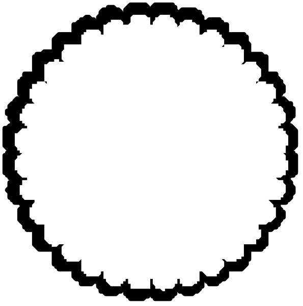 The image shows a black and white circular pattern with intricate designs on it against an empty background.