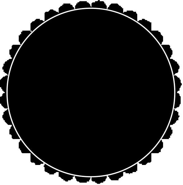 The image shows a black circle with two smaller circles inside it on either side of an oval shape that resembles a planet in space against a dark background.
