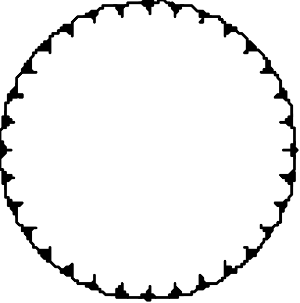 The image shows a sequence of three black circles with white borders arranged vertically against a dark background.