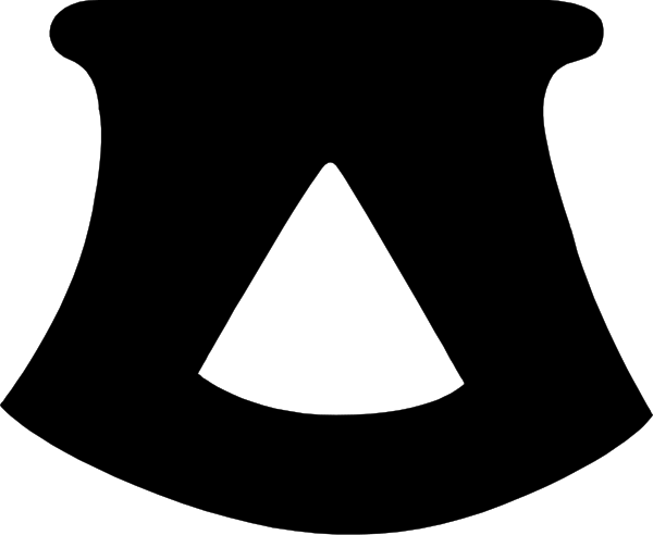 The image shows a black and white logo with an abstract design that includes what appears to be two triangles facing each other on either side of a central shape resembling a mountain peak.