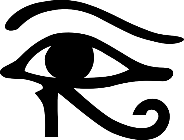 The image shows a black silhouette of an eye with eyelashes against a white background on top left corner.
