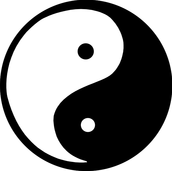 The black and white logo features two yin yang symbols with a peace sign between them on top of each other.