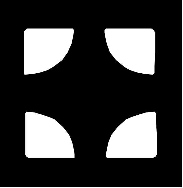 The image shows a black logo with white shapes that resemble stylized letters "X" on top of each other forming an abstract design within what appears to be a square frame.