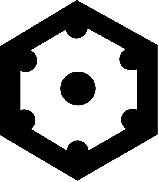 The image shows a black and white icon of an object that resembles a gear with multiple teeth around its perimeter, set against two different backgrounds: one is dark grey on top half and light beige in bottom half.
