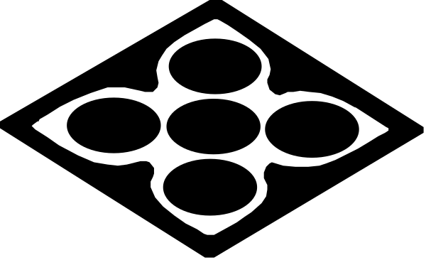 The image shows a black logo with white elements that resemble an abstract design featuring interconnected shapes reminiscent of snowflakes within what appears to be a square frame on top of another shape which could represent water, all set against a gray background.