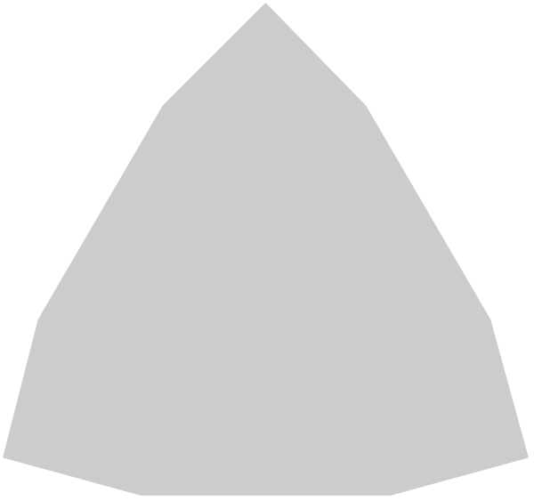 The image shows a simple white triangle with three points against an untextured background.