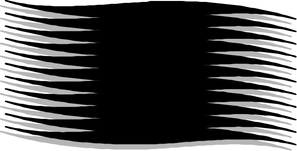 The image shows a black and white abstract design with horizontal lines that create an optical illusion of depth.