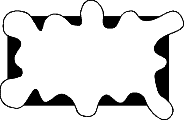The image shows a black and white abstract design that resembles an irregularly shaped blob with swirling patterns within it against a gray background.