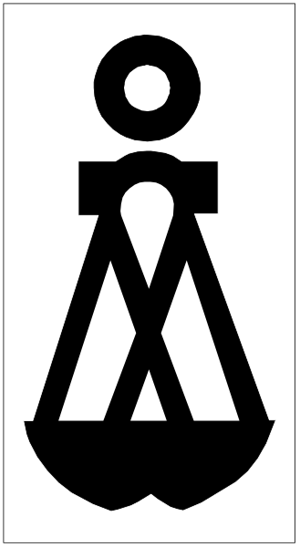 The image shows a logo with two stylized figures resembling hands holding an object that has three sections; it is set against a black background bordered by white on top and bottom halves of gray, creating a striped effect from left to right.