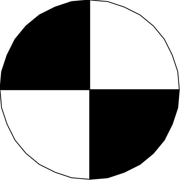 The image shows a black checkerboard pattern with white squares forming an abstract design that resembles a stylized letter 'D'.