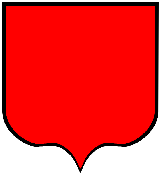 The image shows a red shield with white trim on top of it.