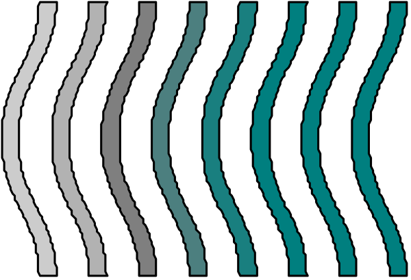 The image shows a black and white abstract design with wavy lines that resemble sound waves against a dark background.