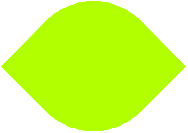 The image shows a simple line drawing of an abstract shape with two distinct areas: green on top half and yellow below it, resembling some sort of stylized fish-like figure against a gray background.