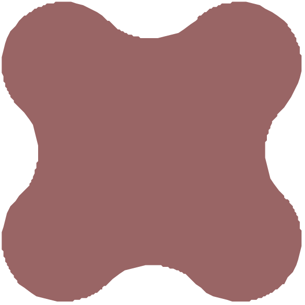 The image shows a red abstract shape with four smaller shapes within it against an indistinct background.