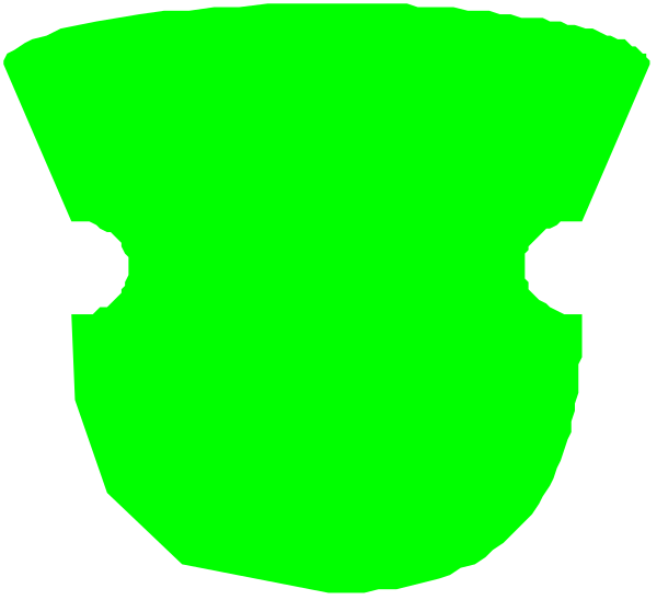 The image shows a green cup with two handles on either side of it against an indistinct background that appears to be black due to low resolution.