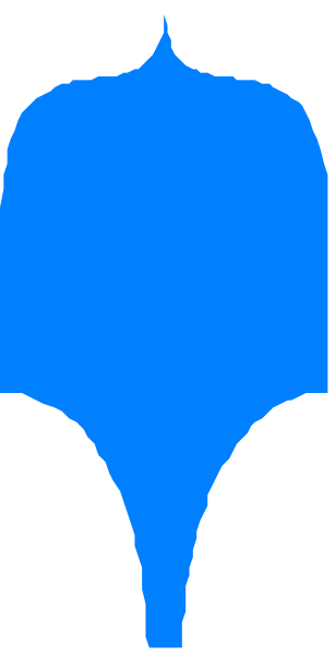 The image shows a blue shape that resembles an abstract tree with green leaves against a gray background on the left side of the frame.