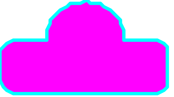 The image shows a pixelated representation of two pink clouds with blue outlines against a grey background on an electronic device screen.