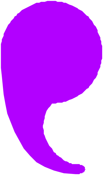 The image shows a purple silhouette of an object that resembles a person's head with hair on top against a gray background; it is stylized in black-and-white lines to create shading and depth, giving it three dimensions within its two dimensional space.