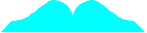 The image shows a gray background with two blue lines that resemble hills on either side of what appears to be an ocean in between them; there is no text present within this small clip-art image.