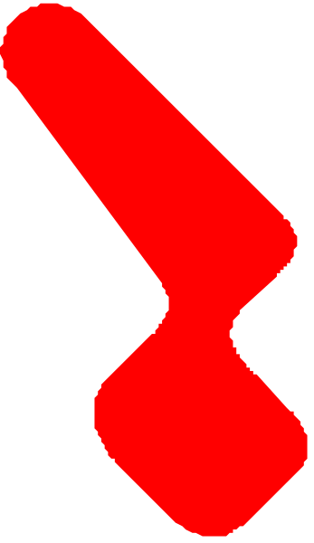 The image shows a red X on top of another object that appears to be black with white lines forming an abstract shape resembling a stylized letter 'S'.