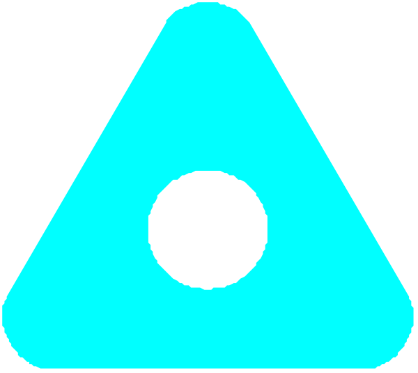 The image shows a logo with three abstract shapes resembling an eye, nose, and mouth forming what appears to be a stylized face within a blue triangle background.