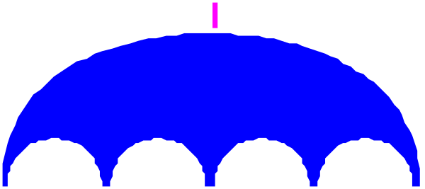 The image shows a blue bridge with an archway overlooking water under it.